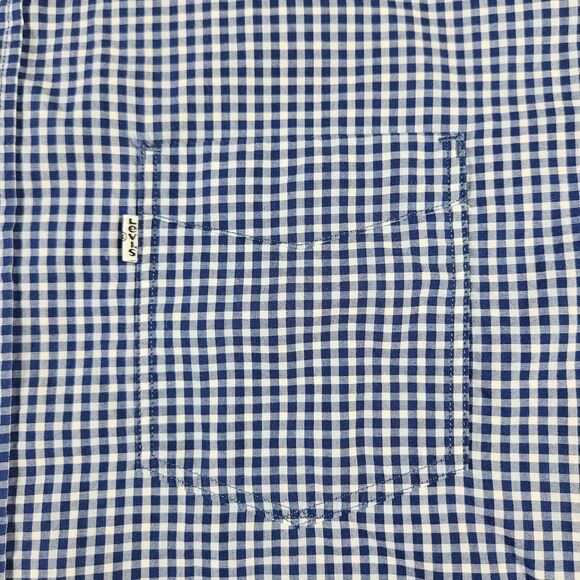 Levis Button Down Shirt Mens Large Slim Fit Blue Check Long Sleeve Pocket Office - Picture 4 of 10